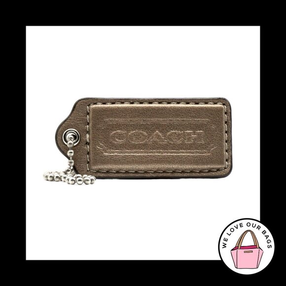 2.25" Medium COACH Dark Gold Leather Nickel Key Fob Bag Charm Keychain Hang Tag - Picture 1 of 1